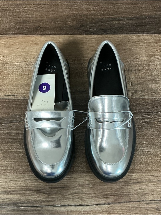 a new day Shoes - A New Day Silver Jordan Metallic Penny Loafers - Women's